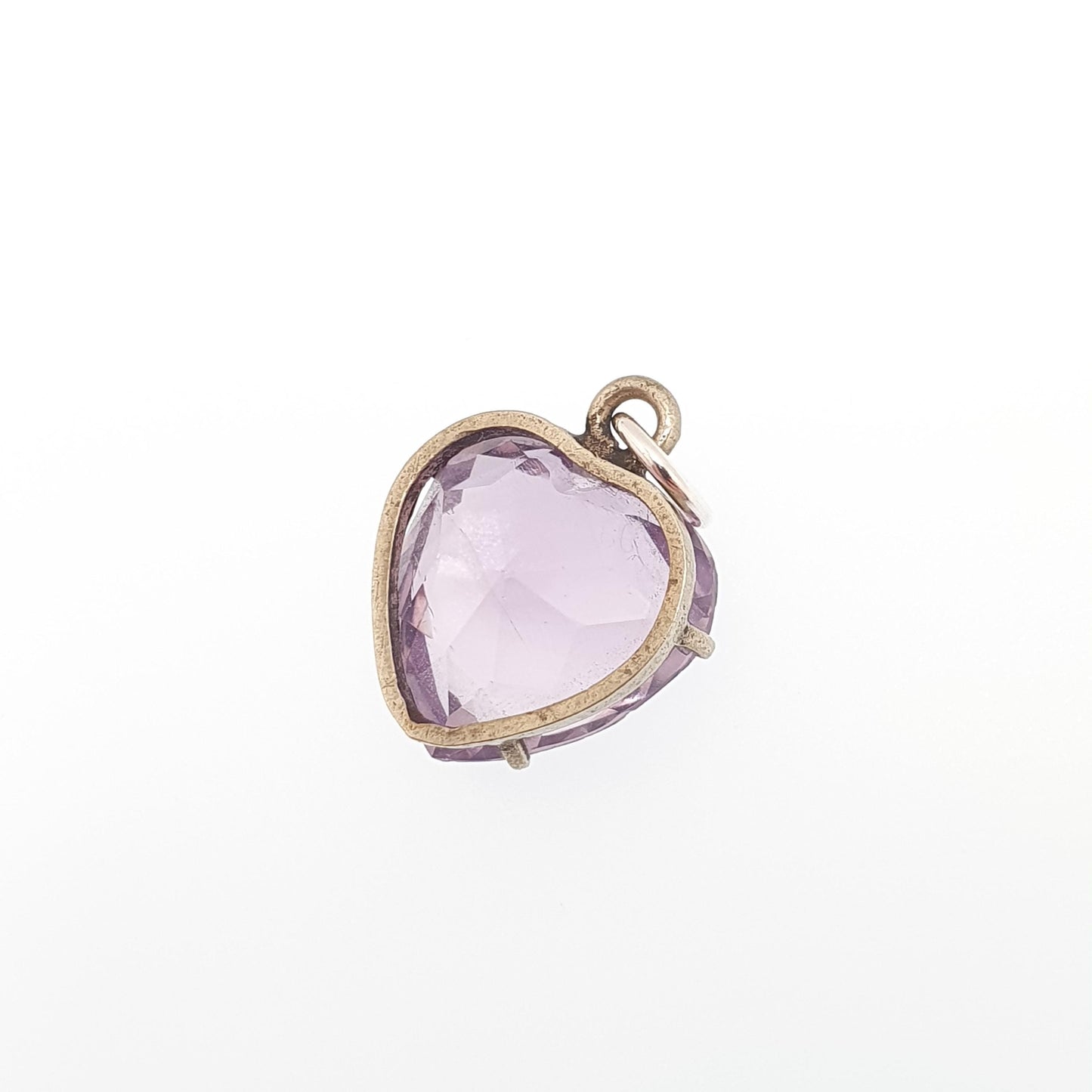 Antique Victorian Natural Amethyst Heart Pendant Charm Lilac Gemstone Silver Tone Base Metal Jewelry Vintage Jewellery