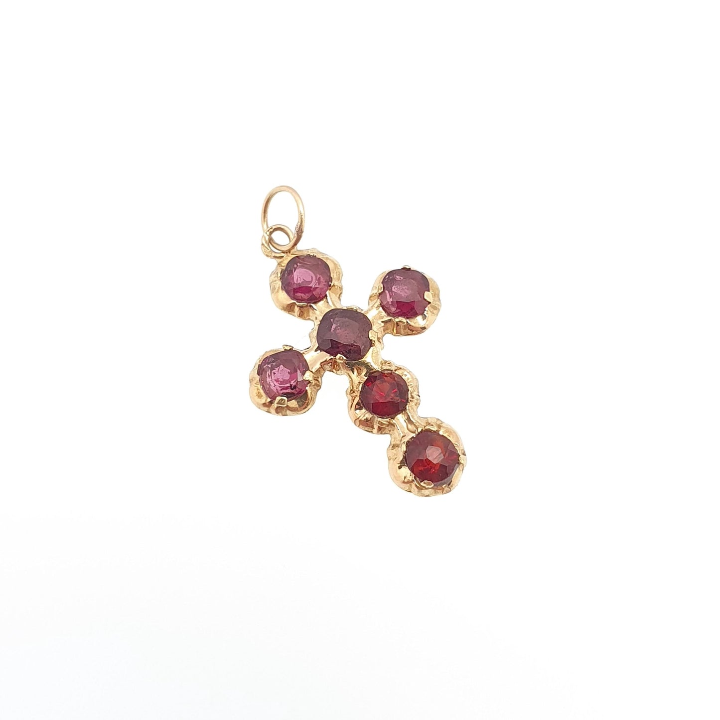 Antique 18ct Gold Garnet Crucifix Pendant French Necklace Solid 18k 18kt Cross Vintage Jewellery Jewelry