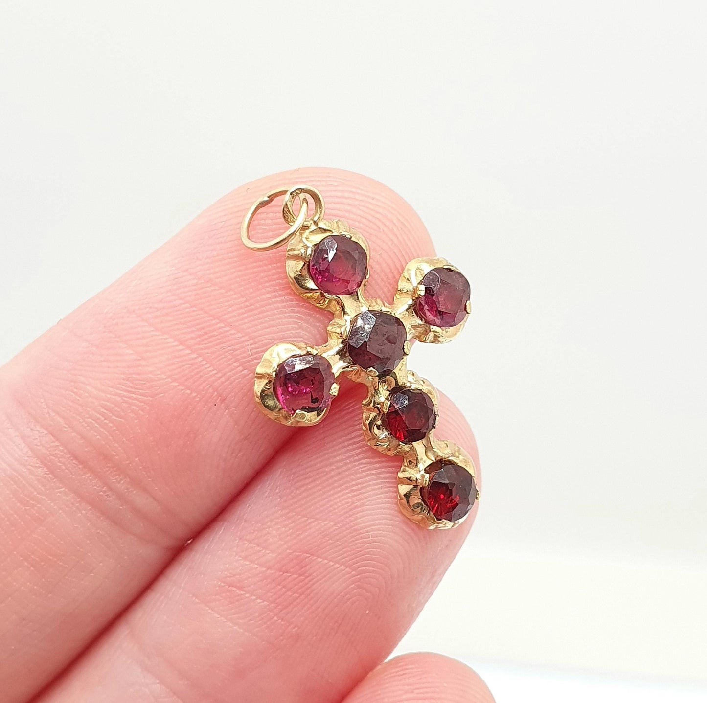 Antique 18ct Gold Garnet Crucifix Pendant French Necklace Solid 18k 18kt Cross Vintage Jewellery Jewelry