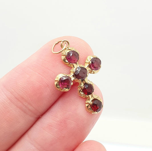 Antique 18ct Gold Garnet Crucifix Pendant French Necklace Solid 18k 18kt Cross Vintage Jewellery Jewelry