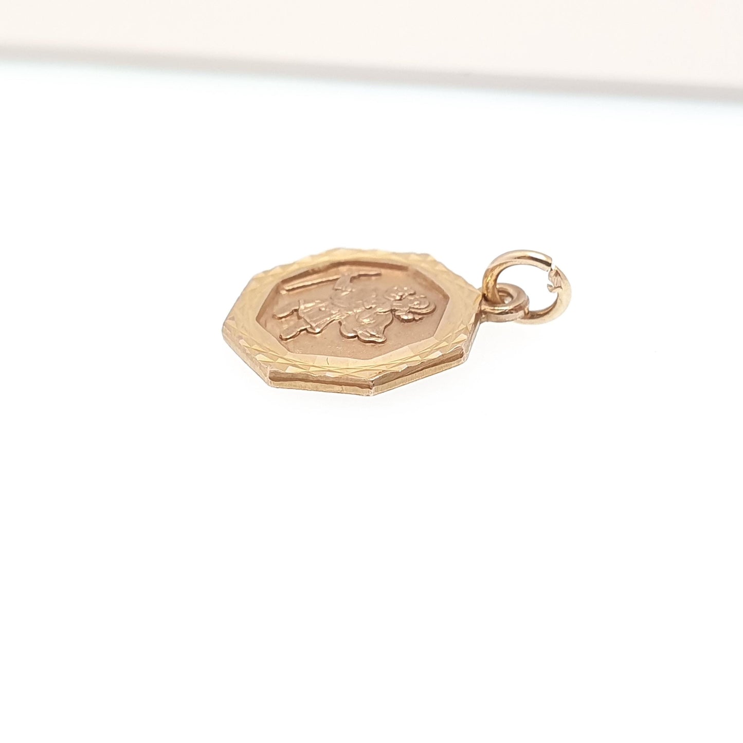 Vintage 9ct 9k Gold St Christopher Charm Pendant Octagonal Small 1979 Hallmark Solid 9kt Necklace Cute Saint Christian Men Women