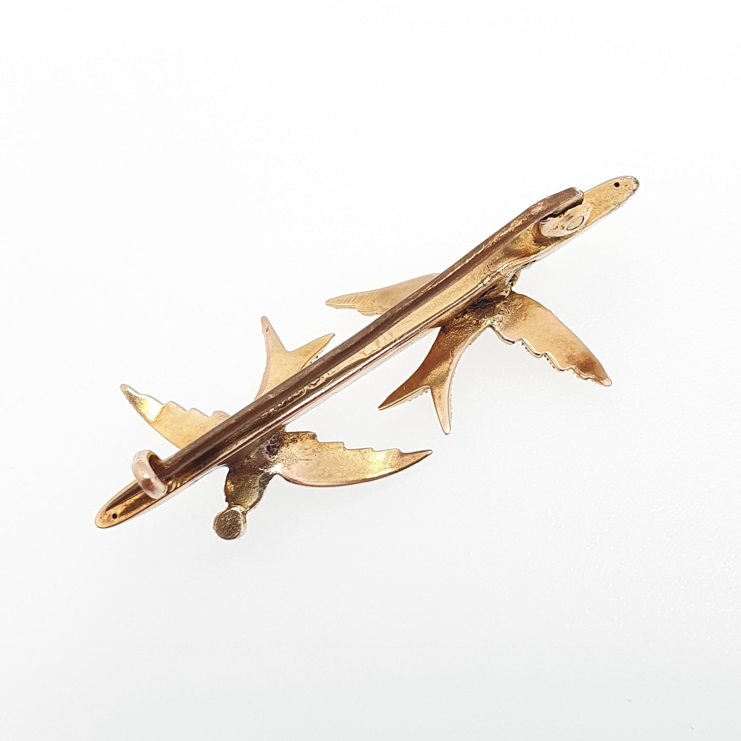 Antique 9ct Gold Pair of Swallows Brooch Bird Pin High Detail Seed Pearl Sweetheart 1905 Hallmark Solid 9kt 9k Vintage Jewelry Jewellery