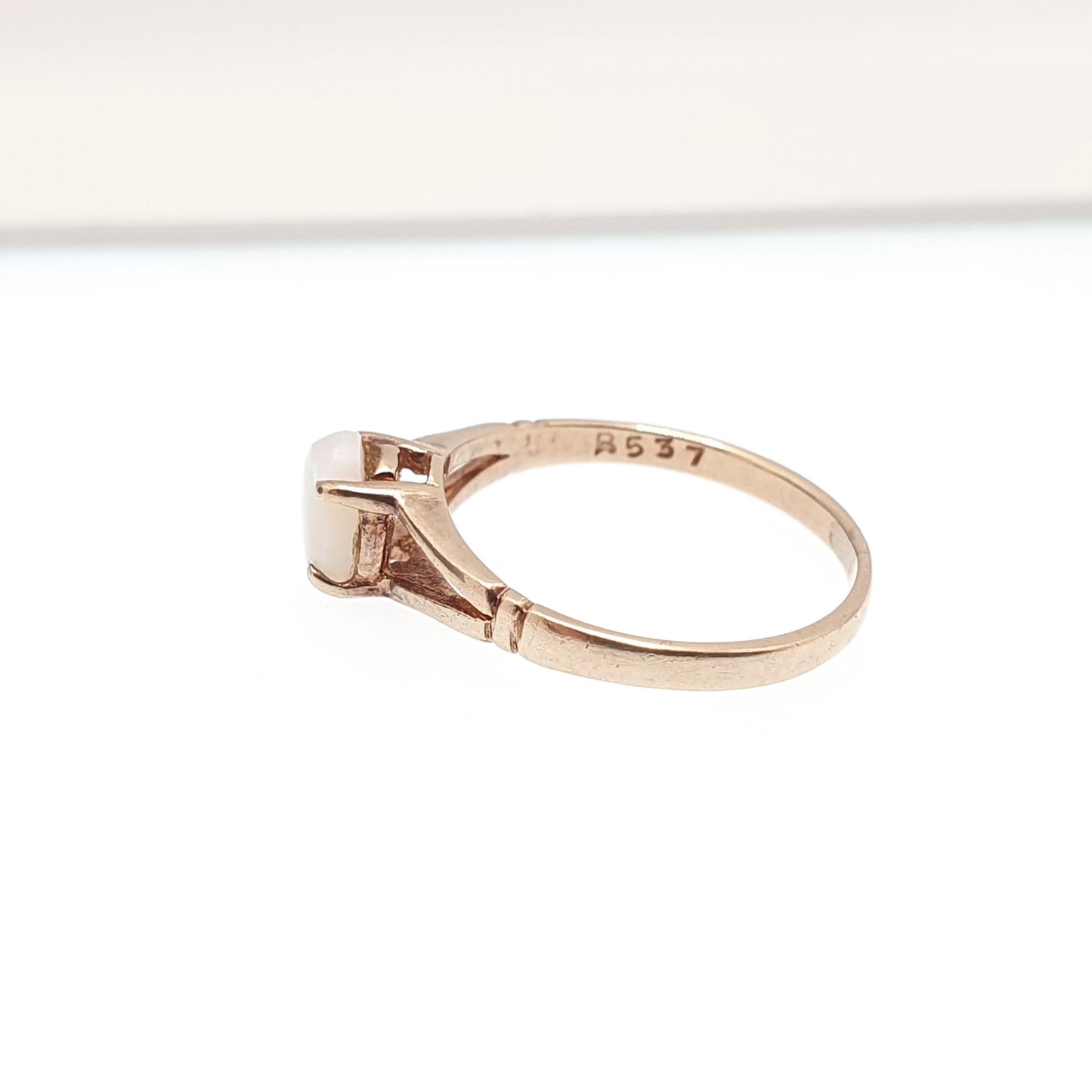 Vintage 9ct Gold Opal Ring White Solitaire Gemstone Pinky Pinkie Solid 9k Little Finger Hallmarked Jewelry Jewellery UK H 1/2 US 4
