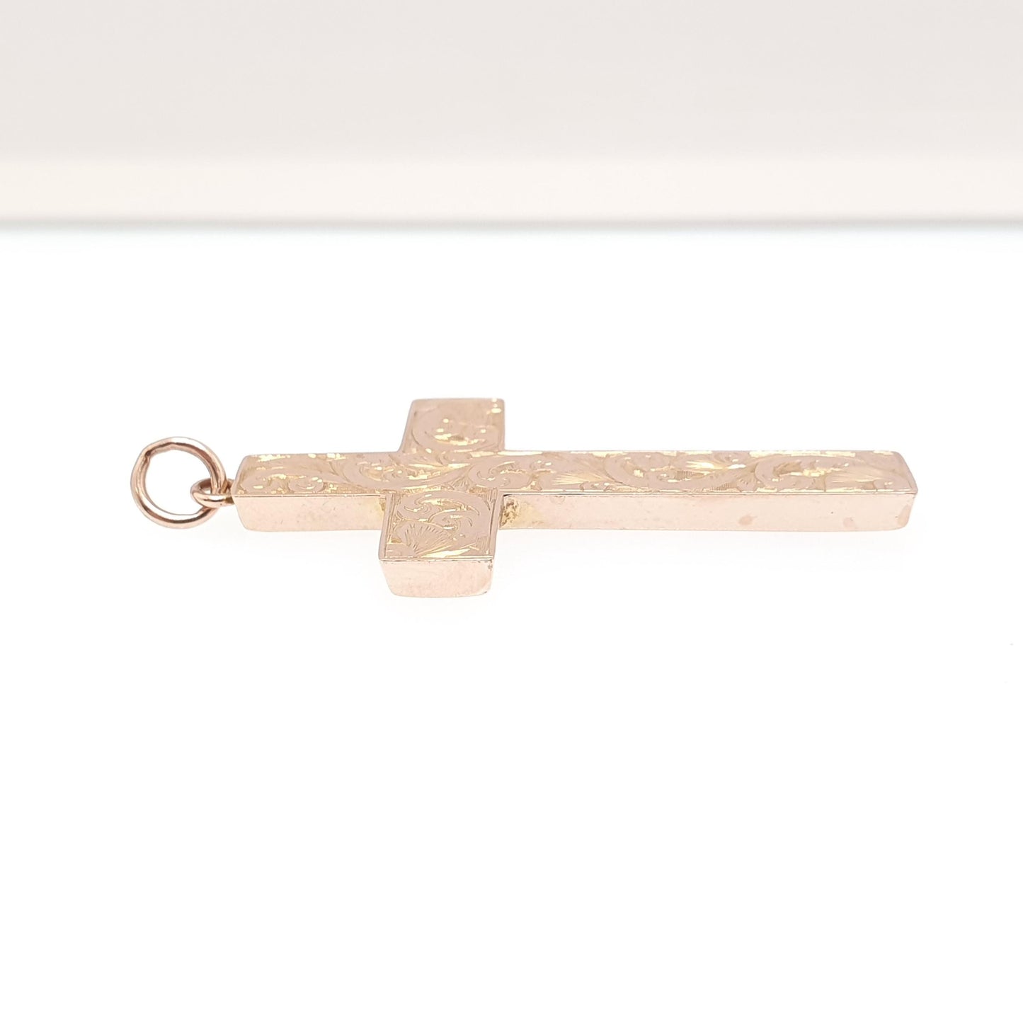Antique 9ct 9k Rose Gold Crucifix Necklace Cross Pendant Scroll Engraved Large Big Solid 375 Vintage