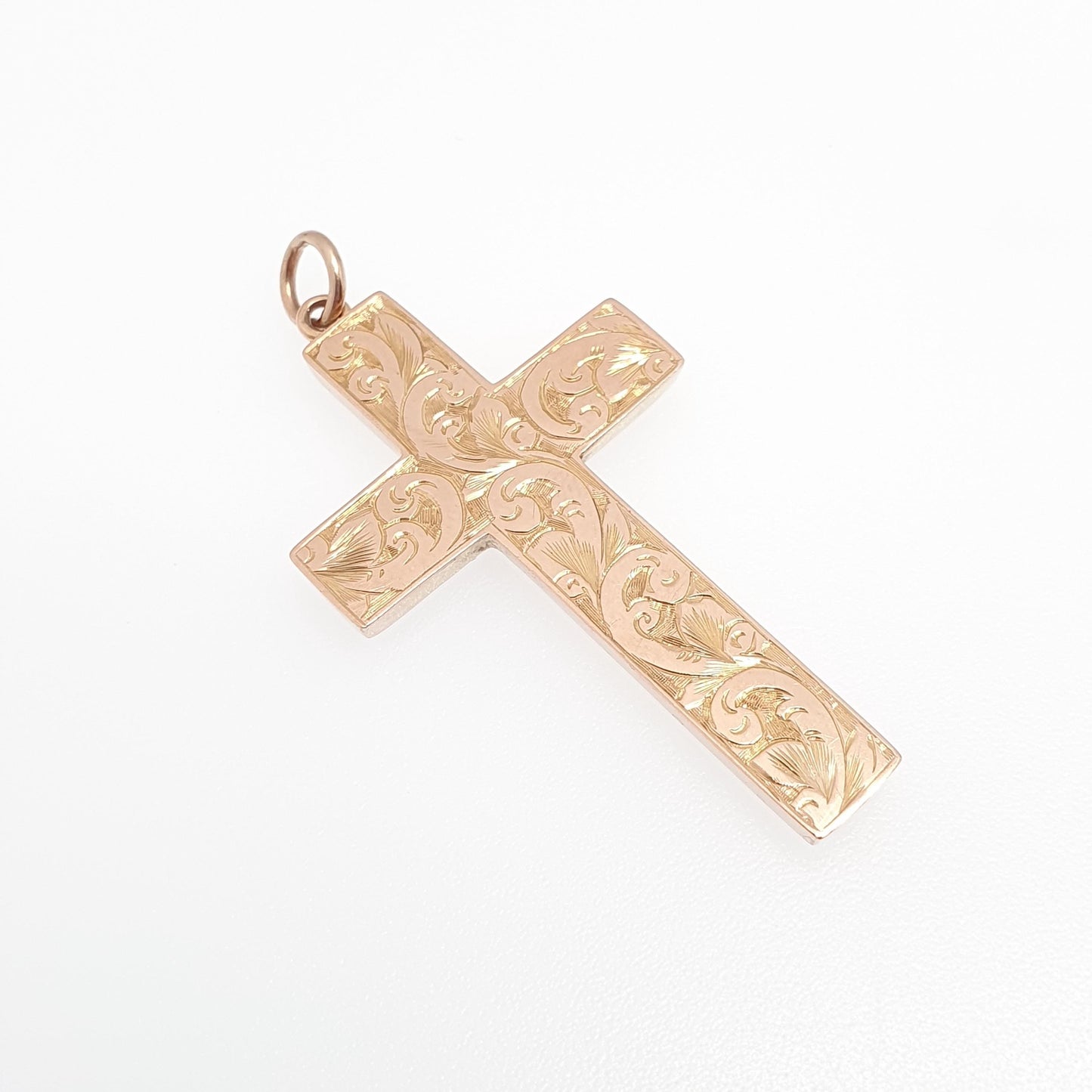 Antique 9ct 9k Rose Gold Crucifix Necklace Cross Pendant Scroll Engraved Large Big Solid 375 Vintage