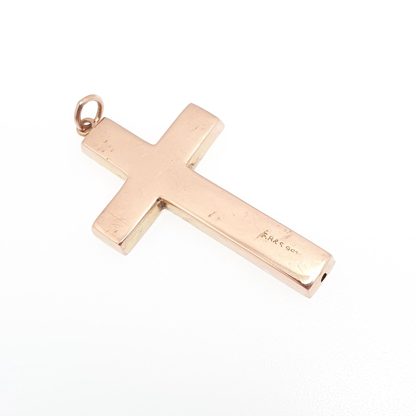 Antique 9ct 9k Rose Gold Crucifix Necklace Cross Pendant Scroll Engraved Large Big Solid 375 Vintage