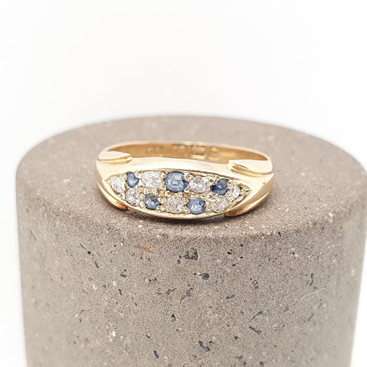 Antique Victorian 18ct Gold Diamond & Sapphire Ring Double Row Solid 18k 750 1899 Hallmark Cornflower Blue Vintage Jewelry Jewellery