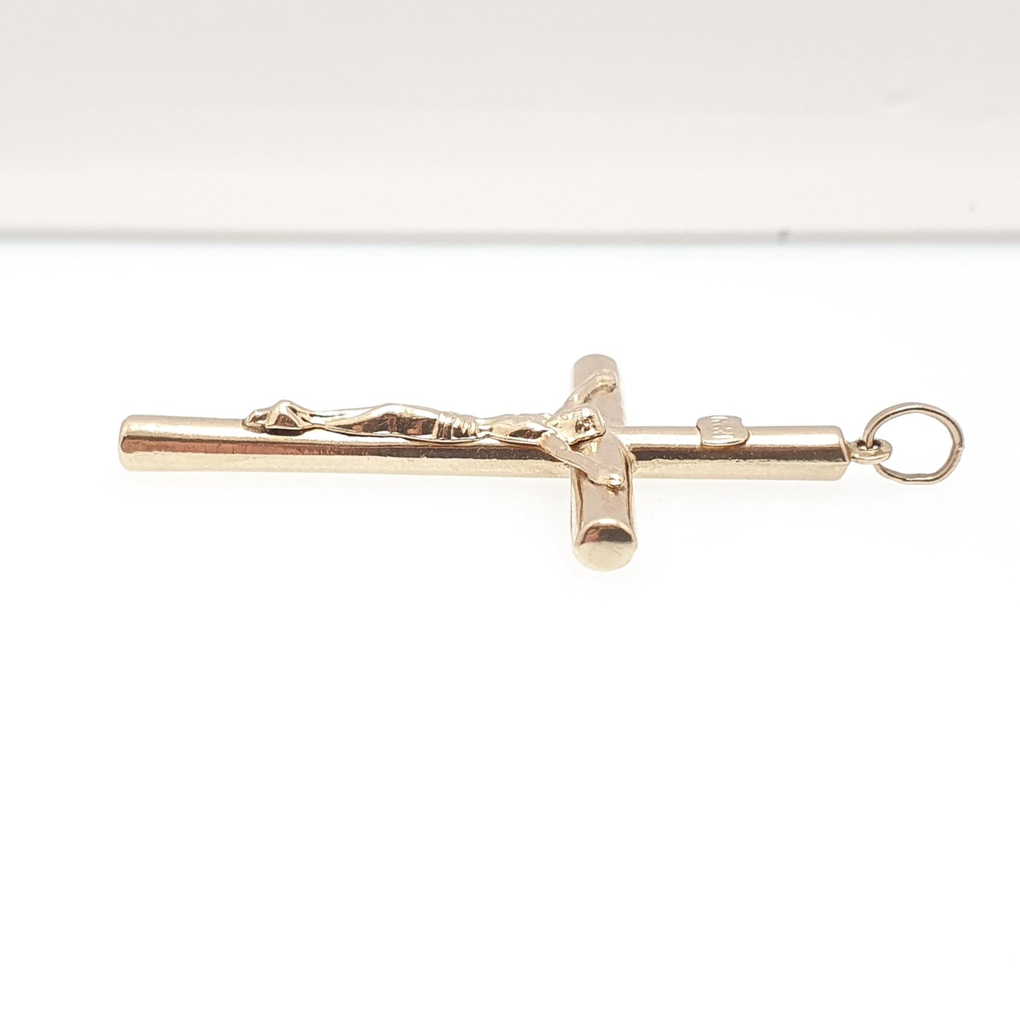 Vintage 9k 9ct Gold Large On The Cross Crucifix Necklace Pendant Large Big INRI Solid 375 Christian Religious Mens Womens Jewelry Jewellery