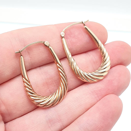 Vintage 9ct 9k Gold Hoop Earrings Large Big Gypsy Creole U Shape 1980s 375 9 Carat Dangle Hanging Womens Jewelry Jewellery