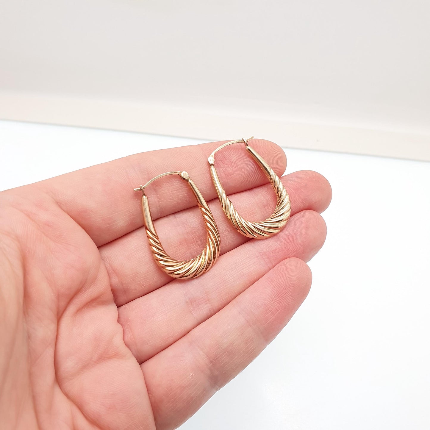 Vintage 9ct 9k Gold Hoop Earrings Large Big Gypsy Creole U Shape 1980s 375 9 Carat Dangle Hanging Womens Jewelry Jewellery