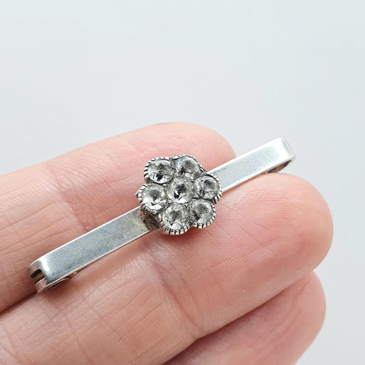Antique Sterling Silver Black Dot Paste Brooch Georgian Cluster Centre Bar Pin Vintage Womens Jewelry Jewellery