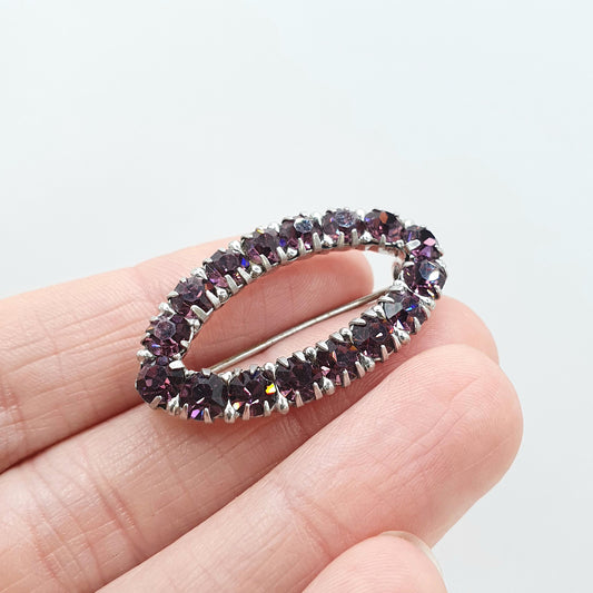 Antique Sterling Silver Amethyst Paste Eye Brooch Ellipse Art Deco 1920s Sparkly Vintage Womens Jewelry Jewellery