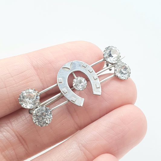 Antique Victorian Solid Silver Diamond Paste Horseshoe Brooch Lucky Good Luck Horse Riding Equestrian Vintage Jewelry Jewellery