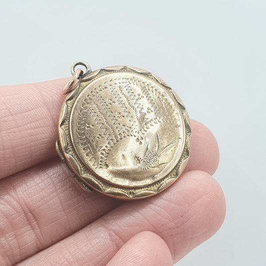 Antique Rolled Rose Gold Bird Locket Engraved Round Gold Filled Womens Mens Necklace Pendant Jewellery Jewelry Unisex Photo