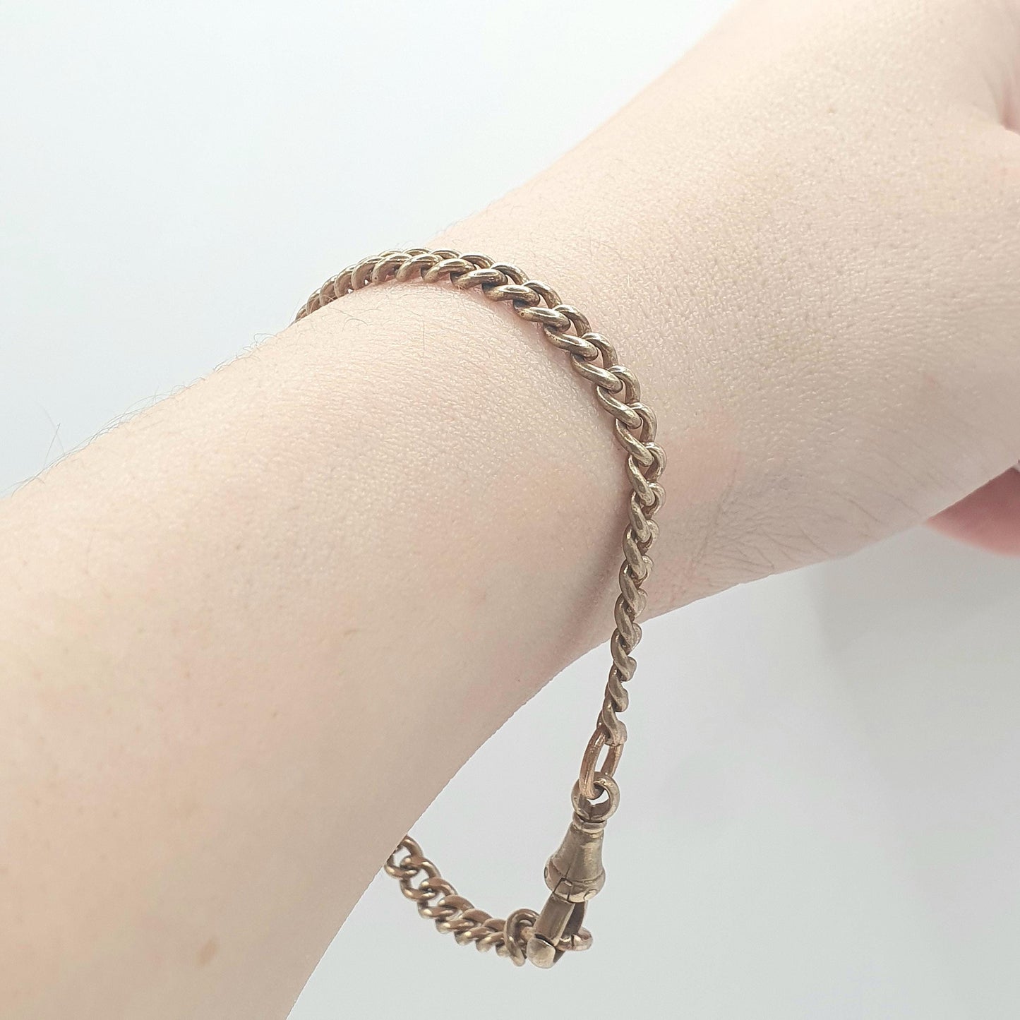 Antique Victorian Rose Rolled Gold Curb Link Bracelet Dog Clip Gold Filled 9.01g 20.5cm Jewelry Jewellery Mens Womens