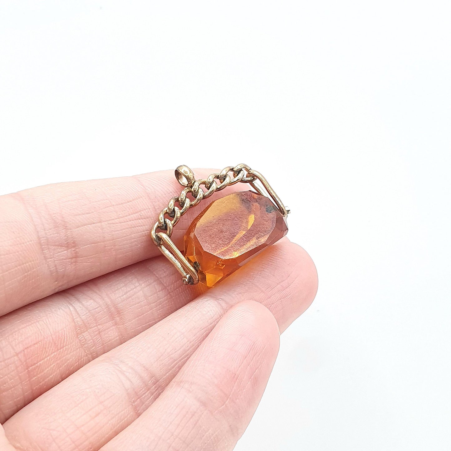 Antique Victorian Rose Rolled Gold Citrine Paste Spinner Fob Pendant Gold Filled Orange Glass 1800s Vintage Mens Womens Jewellery Jewelry