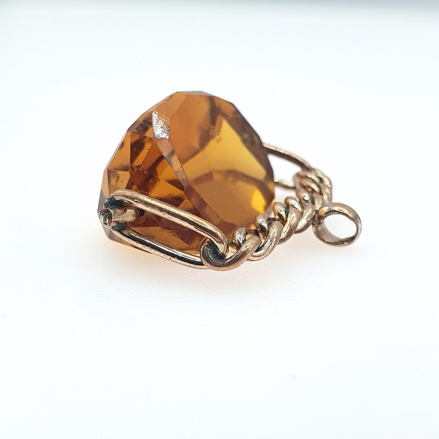 Antique Victorian Rose Rolled Gold Citrine Paste Spinner Fob Pendant Gold Filled Orange Glass 1800s Vintage Mens Womens Jewellery Jewelry