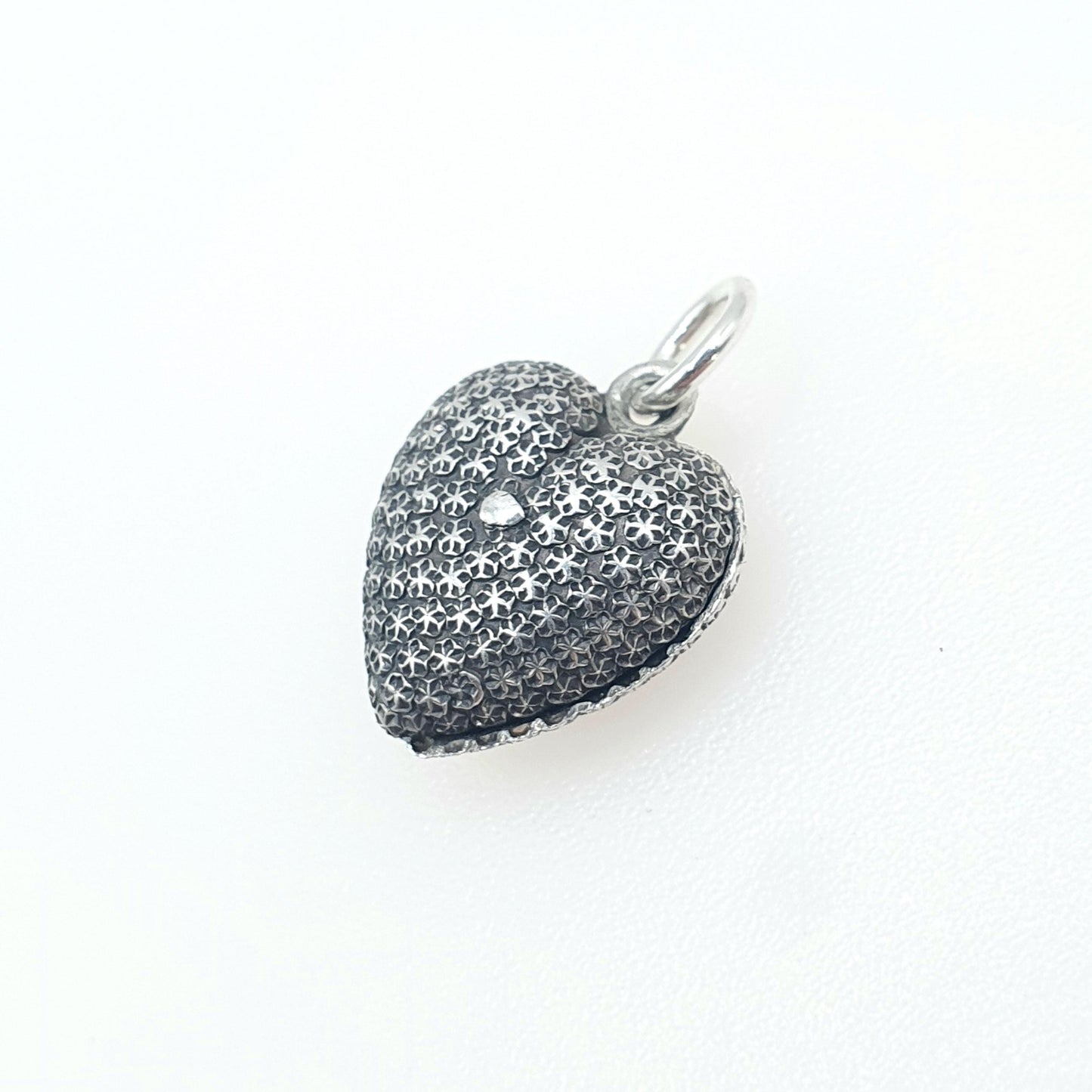 Antique Victorian Solid Silver Puffer Heart Charm Pendant Pastry Cutter Effect Charles Horner Style Womens Jewelry Vintage Jewellery