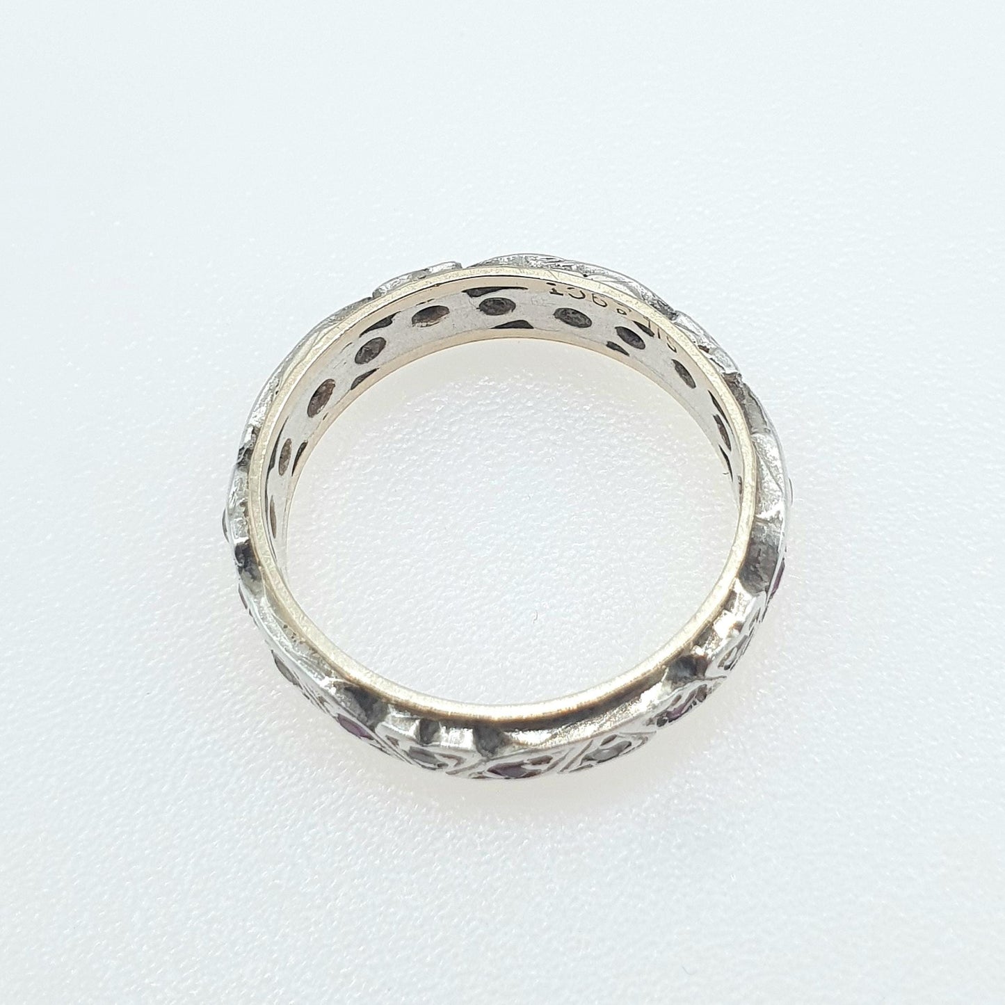 Antique Art Deco 9ct Gold & Solid Silver Ruby Eternity Ring White Spinel Gift Womens Jewellery Jewelry UK J.5 US 5