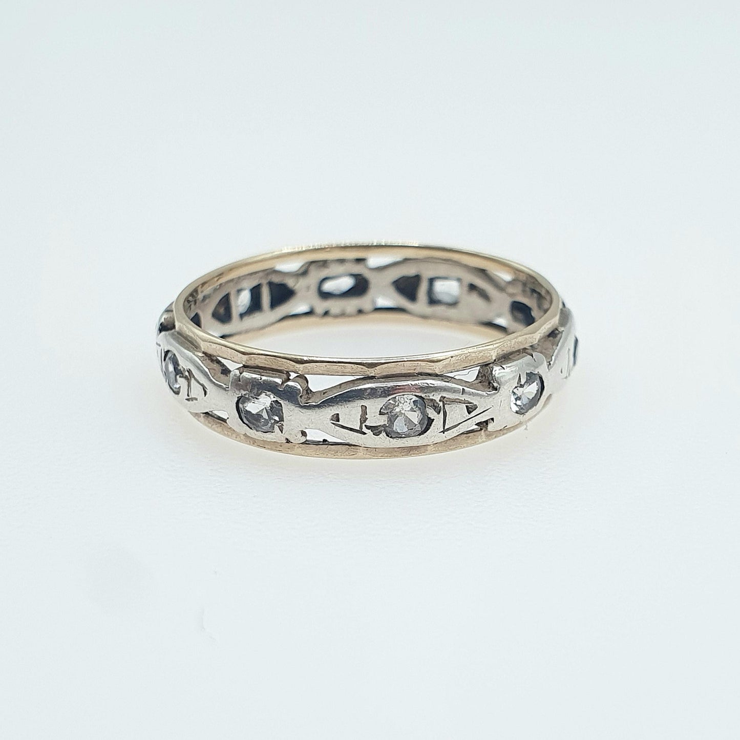 Antique Art Deco 9ct Gold & Solid Silver Eternity Ring White Spinel Womens Jewelry Jewellery UK K.5 US 5.5