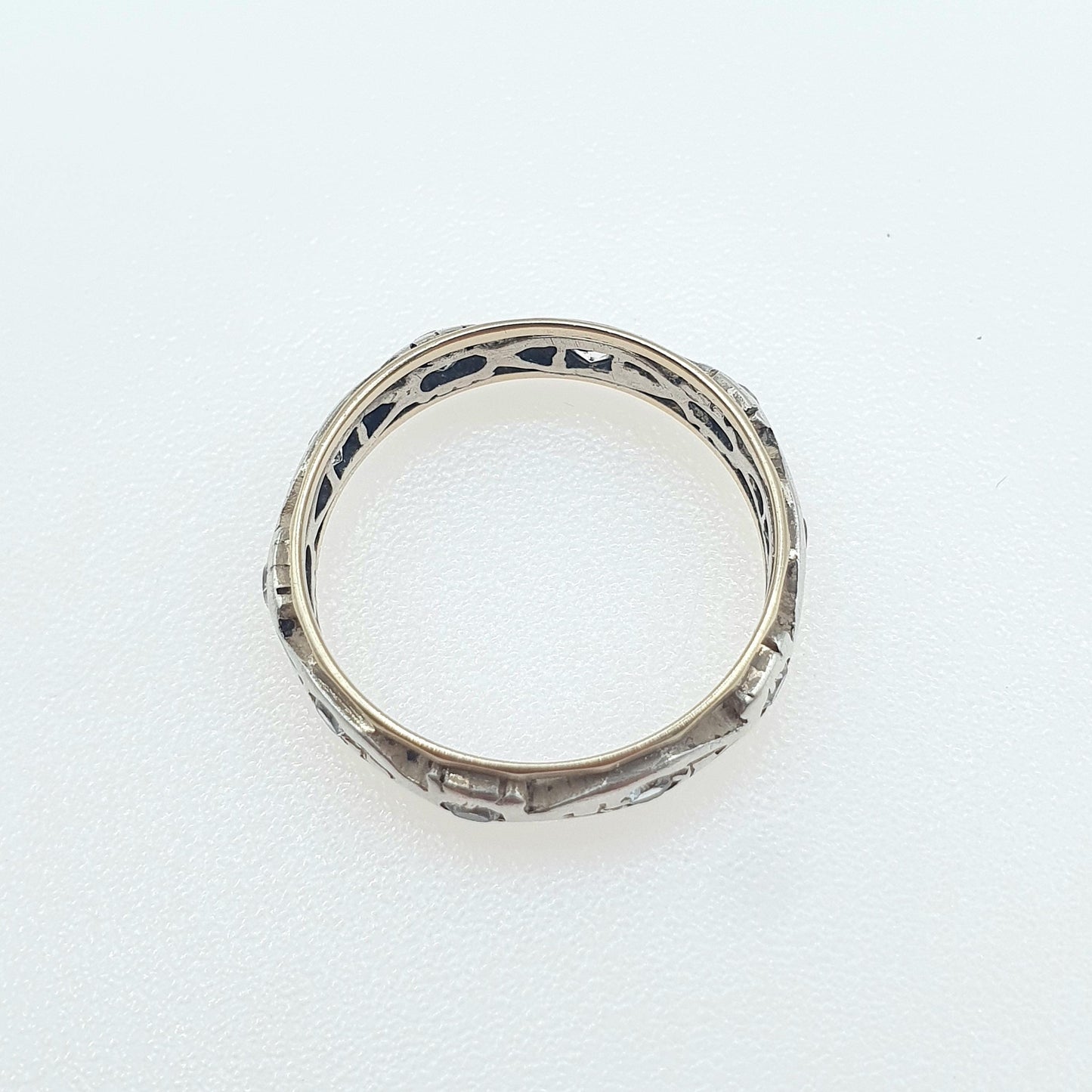 Antique Art Deco 9ct Gold & Solid Silver Eternity Ring White Spinel Womens Jewelry Jewellery UK K.5 US 5.5