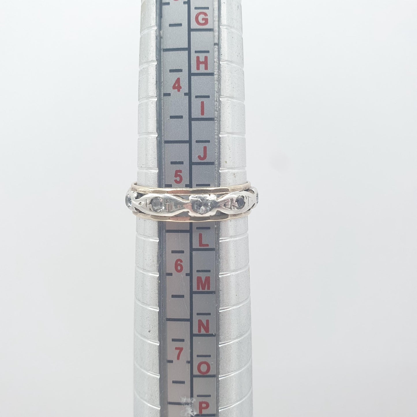 Antique Art Deco 9ct Gold & Solid Silver Eternity Ring White Spinel Womens Jewelry Jewellery UK K.5 US 5.5