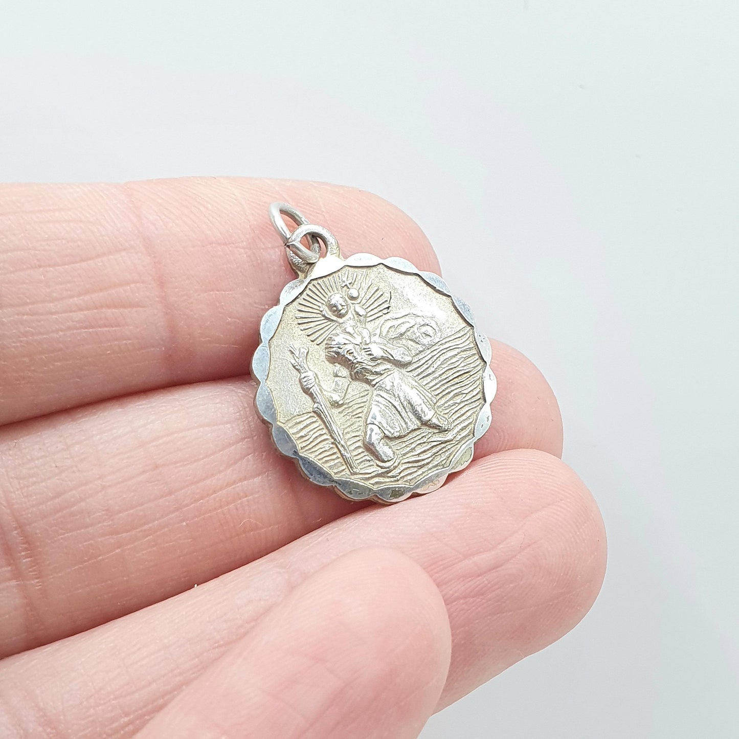 GEORG JENSEN Vintage Sterling Silver St Christopher Pendant Necklace Round Circle Small Plane Car Double Sided Jewellery Jewelry