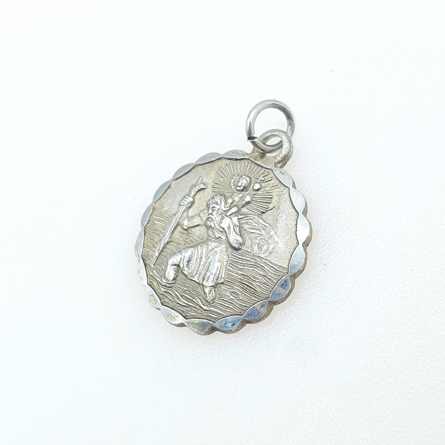 GEORG JENSEN Vintage Sterling Silver St Christopher Pendant Necklace Round Circle Small Plane Car Double Sided Jewellery Jewelry