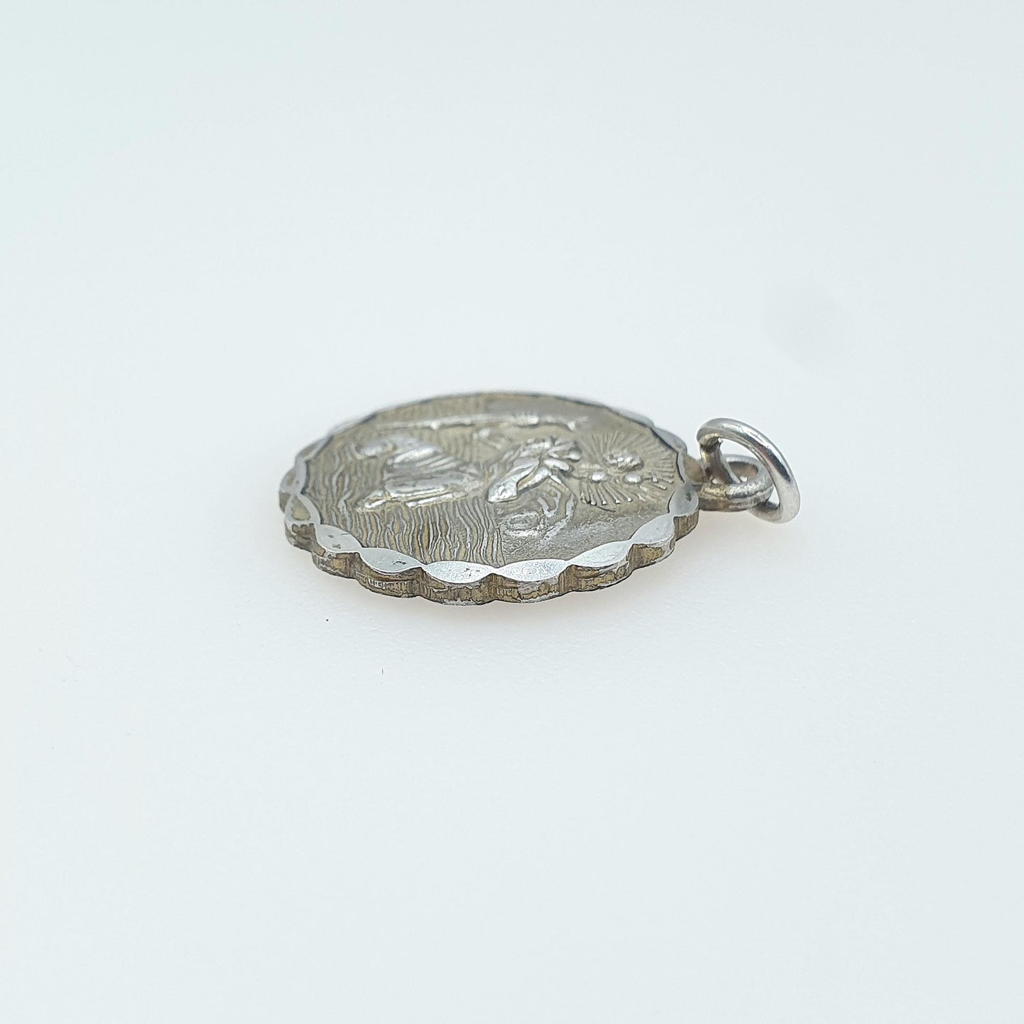 GEORG JENSEN Vintage Sterling Silver St Christopher Pendant Necklace Round Circle Small Plane Car Double Sided Jewellery Jewelry