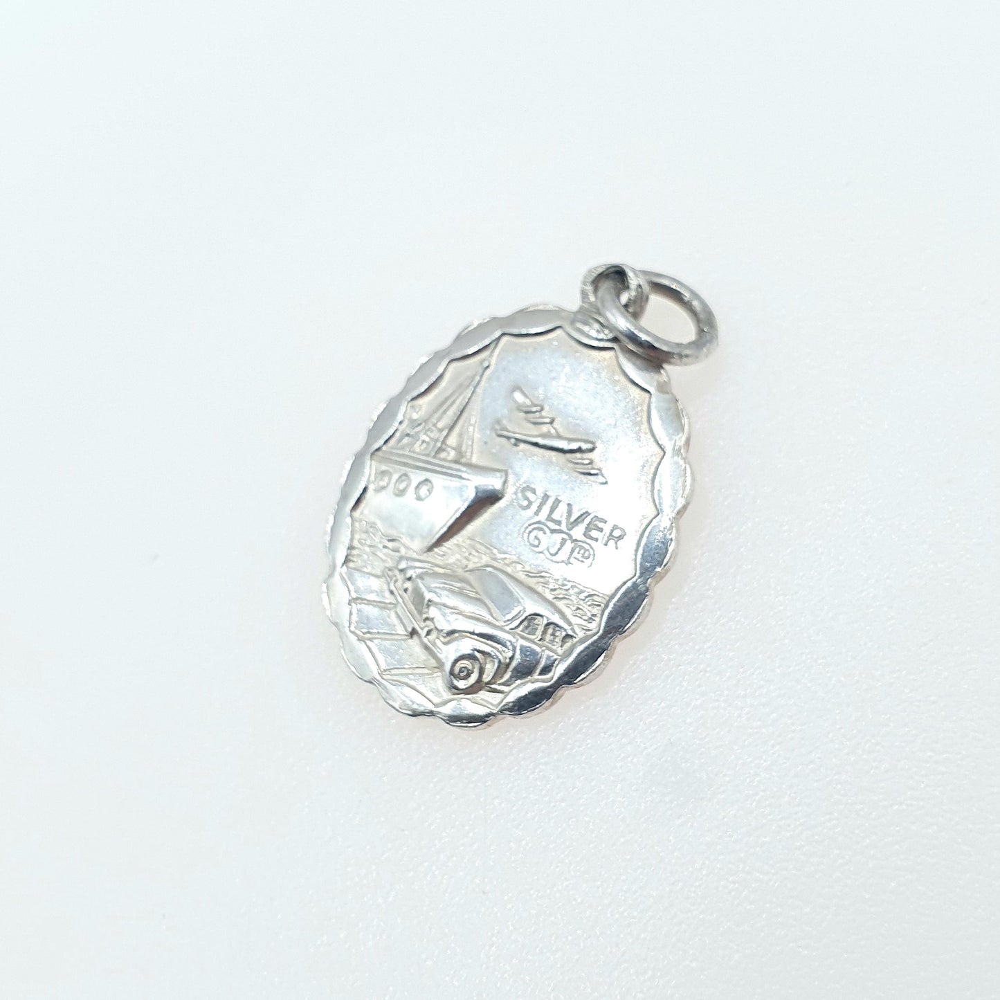 Vintage Sterling Silver GEORG JENSEN St Christopher Charm Pendant Car Plane Ship Oval Double Sided Jewellery Jewelry Men Women