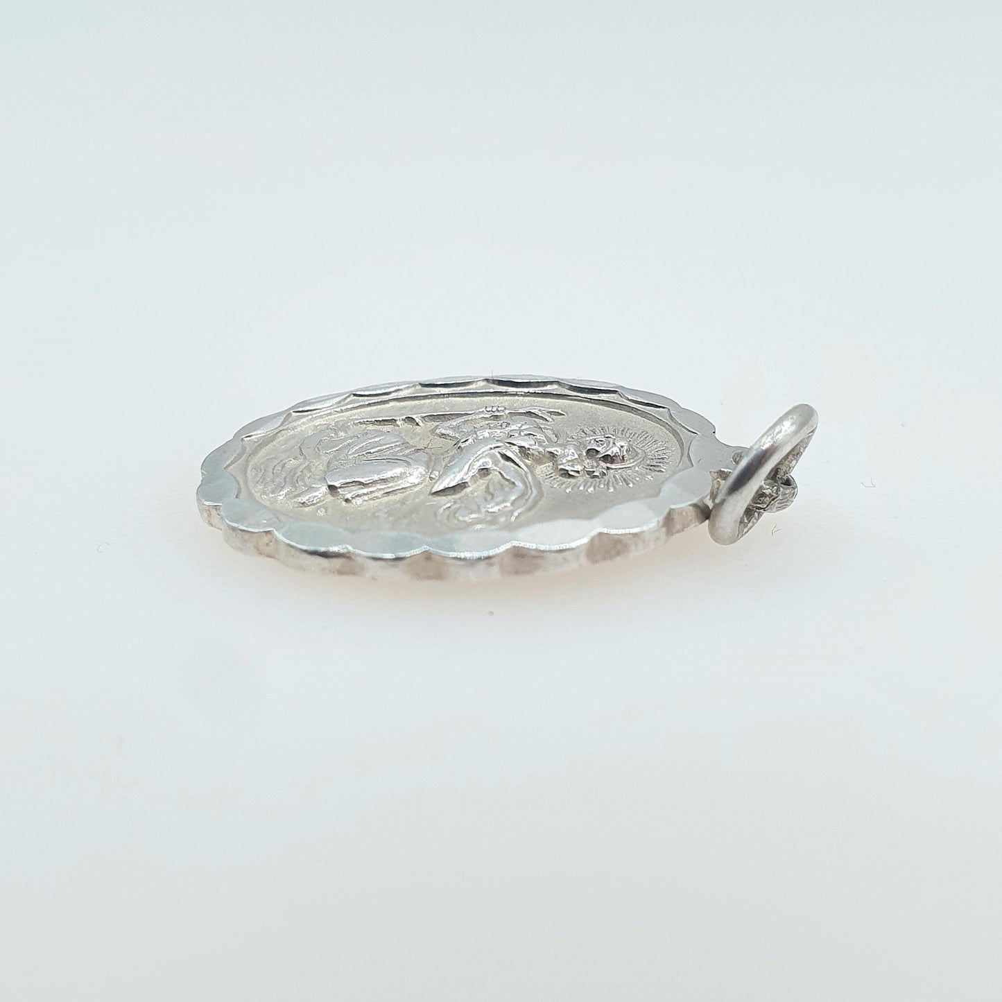 Vintage Sterling Silver GEORG JENSEN St Christopher Charm Pendant Car Plane Ship Oval Double Sided Jewellery Jewelry Men Women