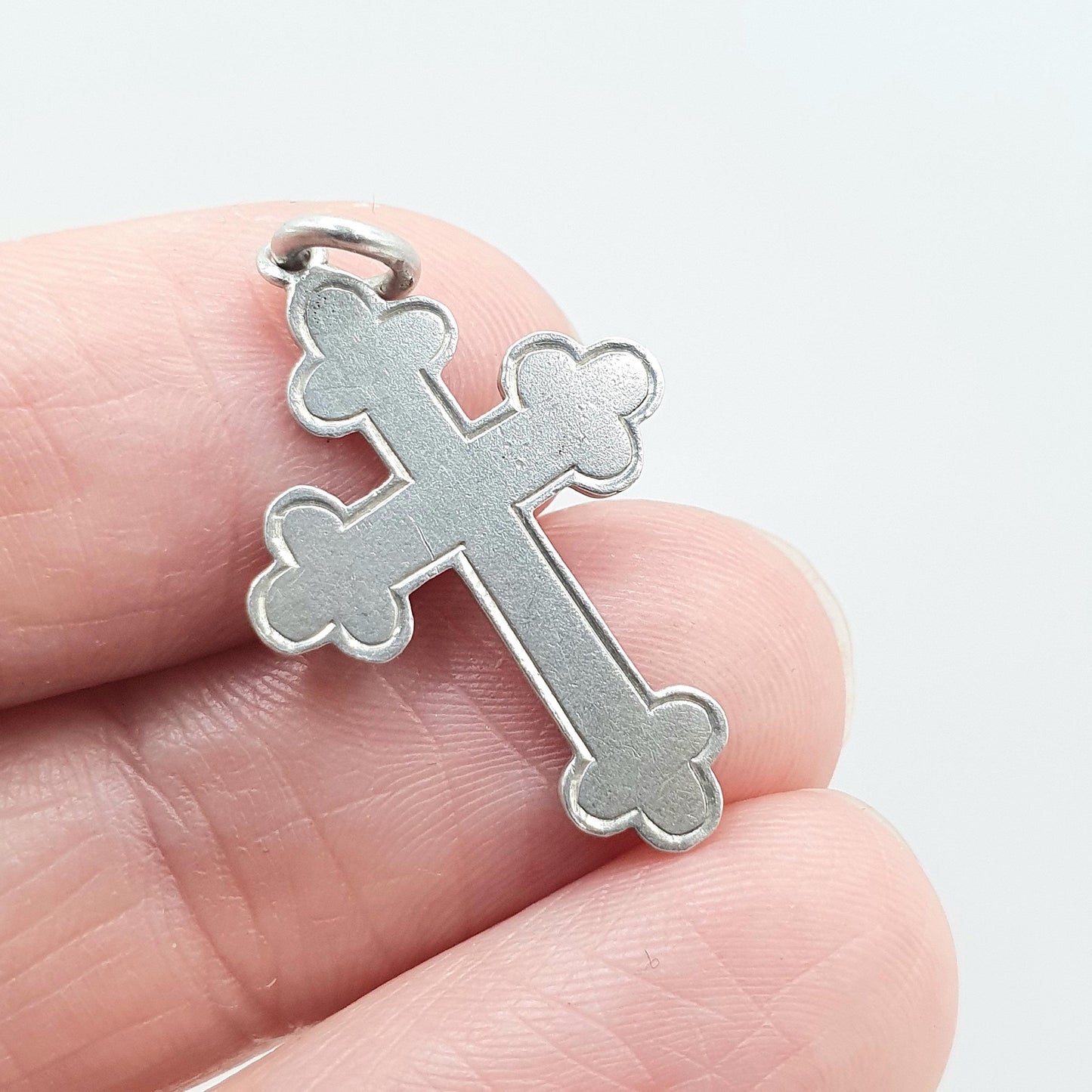 Antique Sterling Silver Crucifix Charm Pendant Bulbed Cross Small Womens Unisex Jewelry Jewellery Necklace Religious