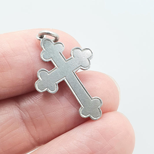 Antique Sterling Silver Crucifix Charm Pendant Bulbed Cross Small Womens Unisex Jewelry Jewellery Necklace Religious