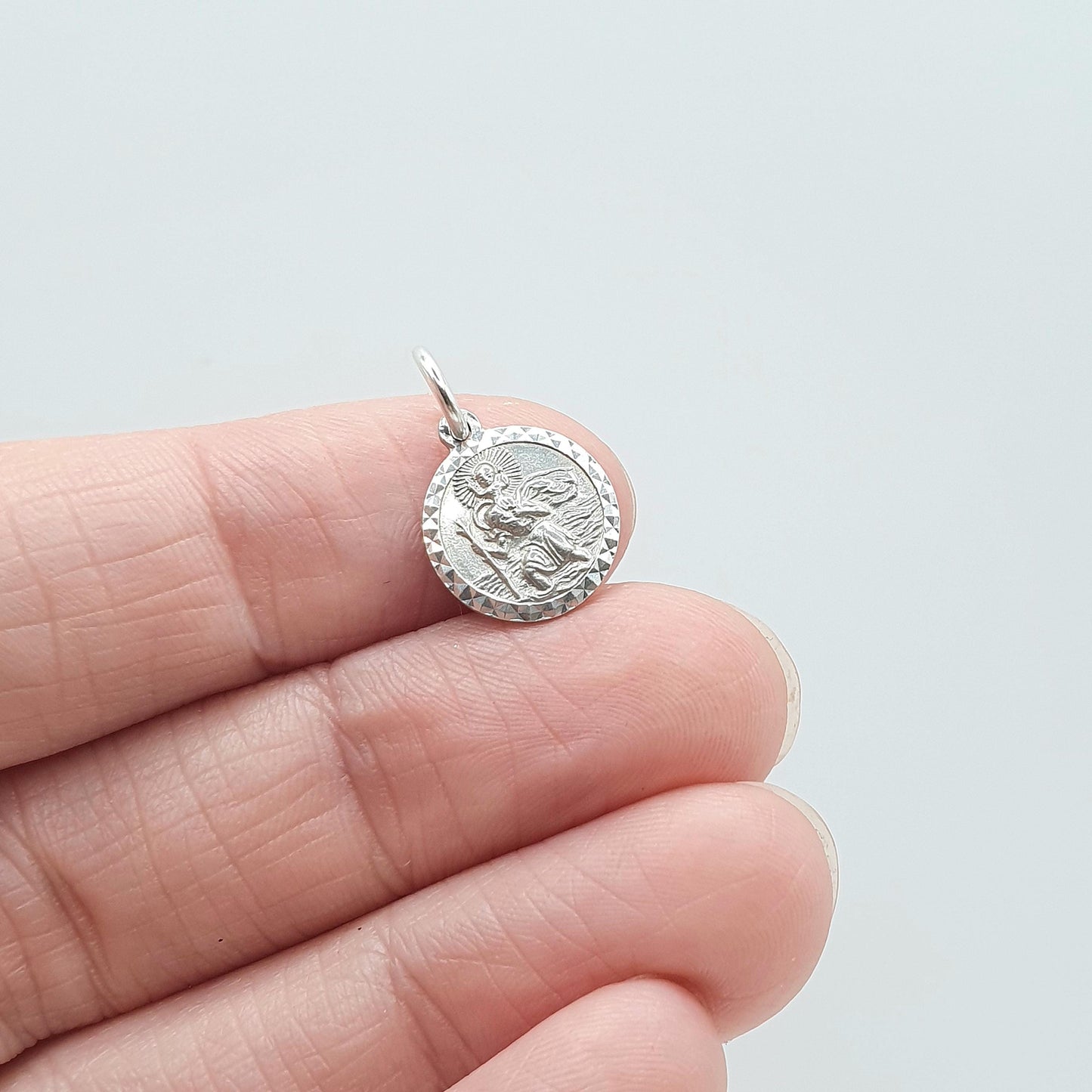 Vintage Sterling Silver Tiny St Christopher Charm Pendant Car Plane Double Sided Saint Womens Mens Jewellery Jewelry
