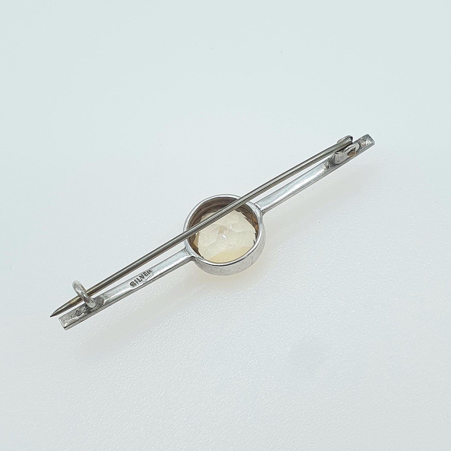 Antique Solid Silver Natural Citrine Brooch Bar Pin Large Round Cut Orange Quartz Vintage Ladies Womens Jewelry Jewellery