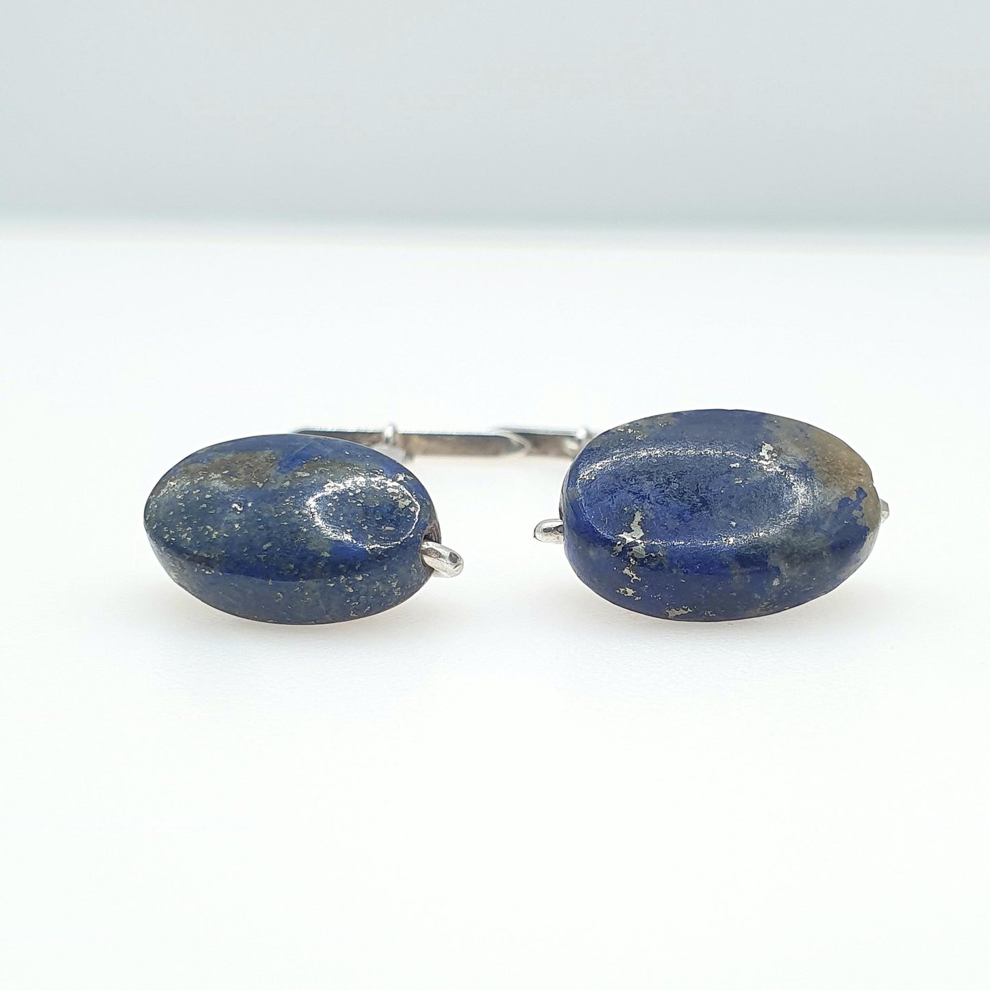 Vintage Solid Silver Lapis Lazuli Cuff Links Brutalist Style Bar Link Genuine Gemstone Blue Cufflinks Jewelry Mens Jewellery