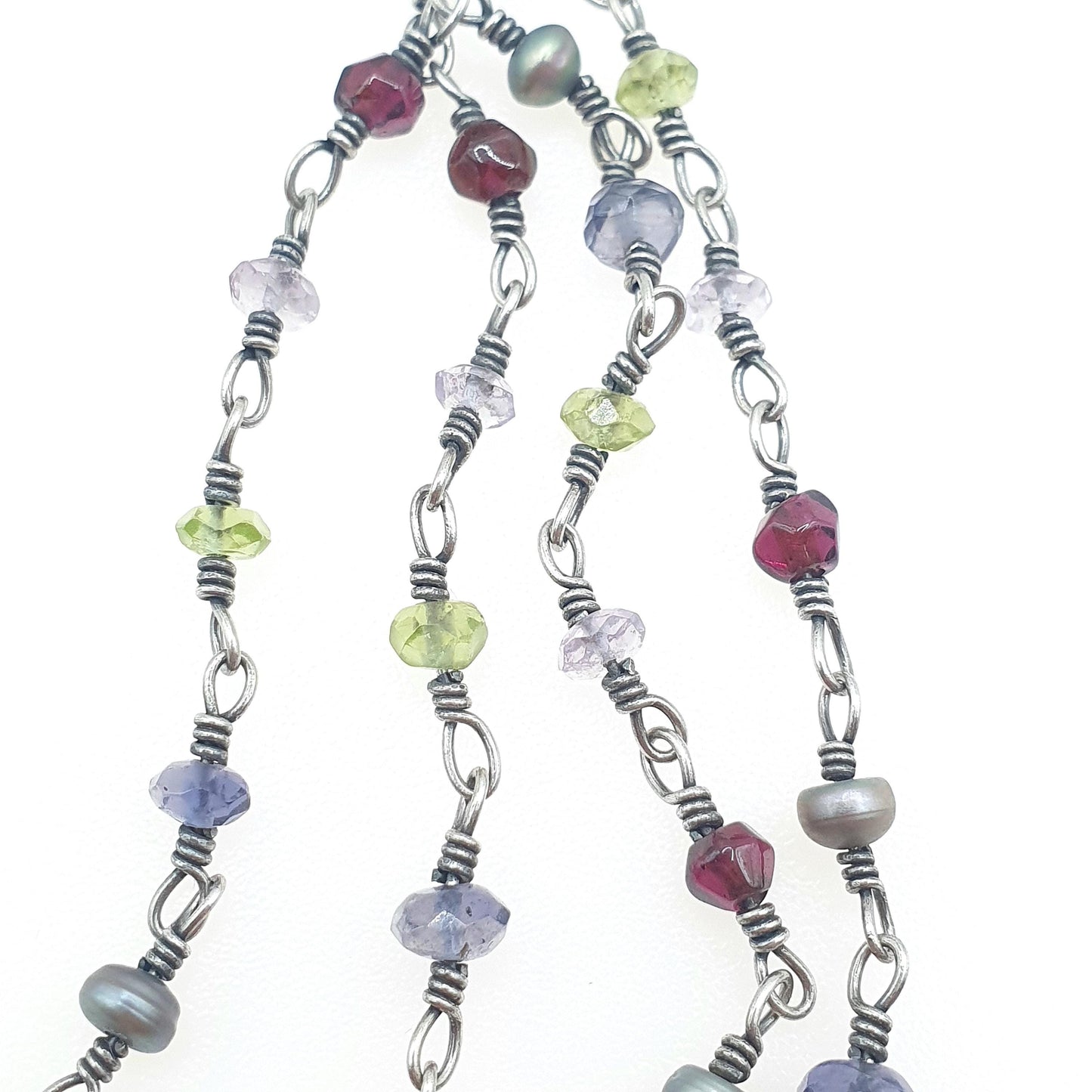 Vintage Sterling Silver Garnet Pendant Peridot Amethyst Bead Necklace Bohemian Multi Gemstone Jewelry Jewellery