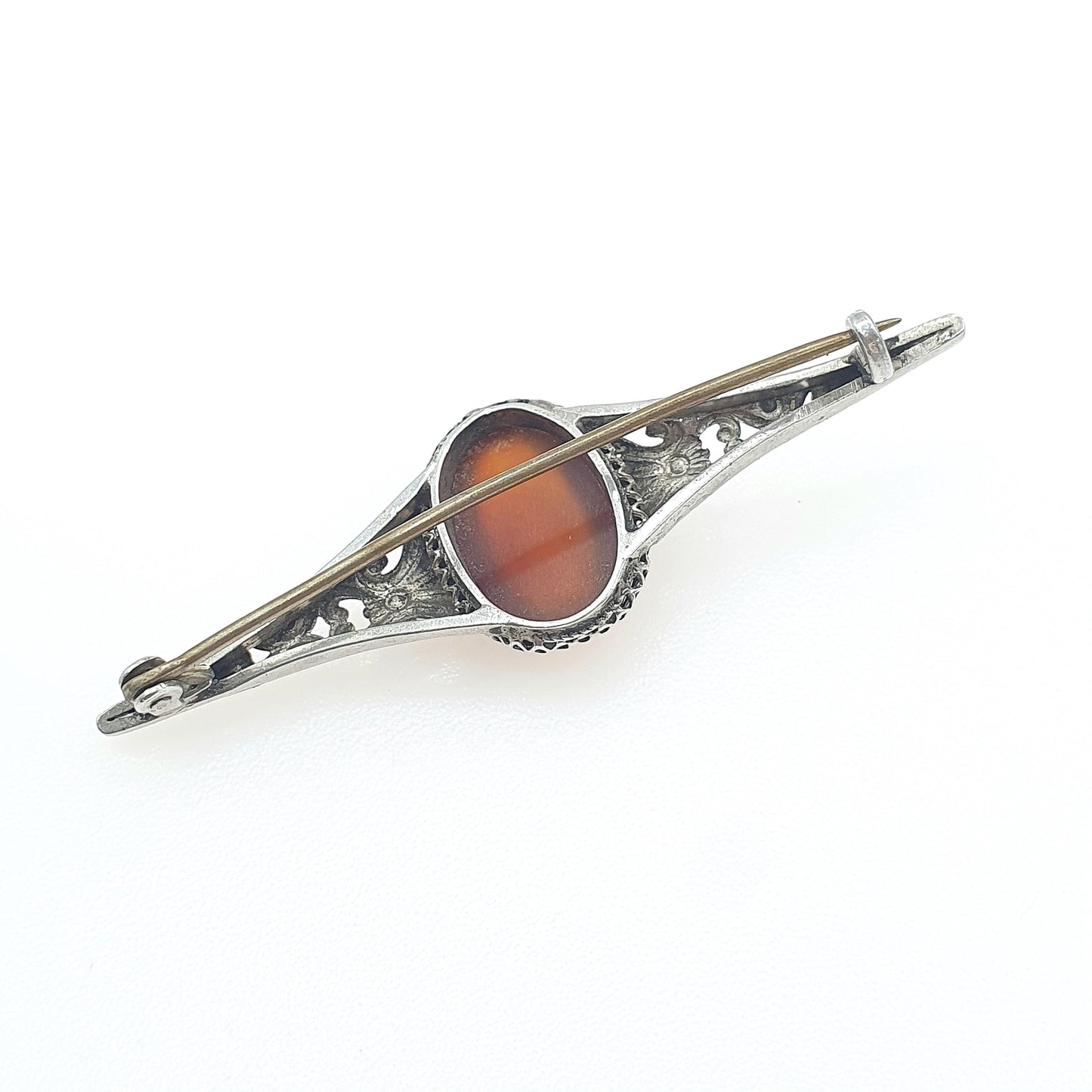 Antique Solid Silver Natural Carnelian Brooch Orange Arts and Crafts Handmade Quartz Gemstone Vintage Jewelry Jewellery