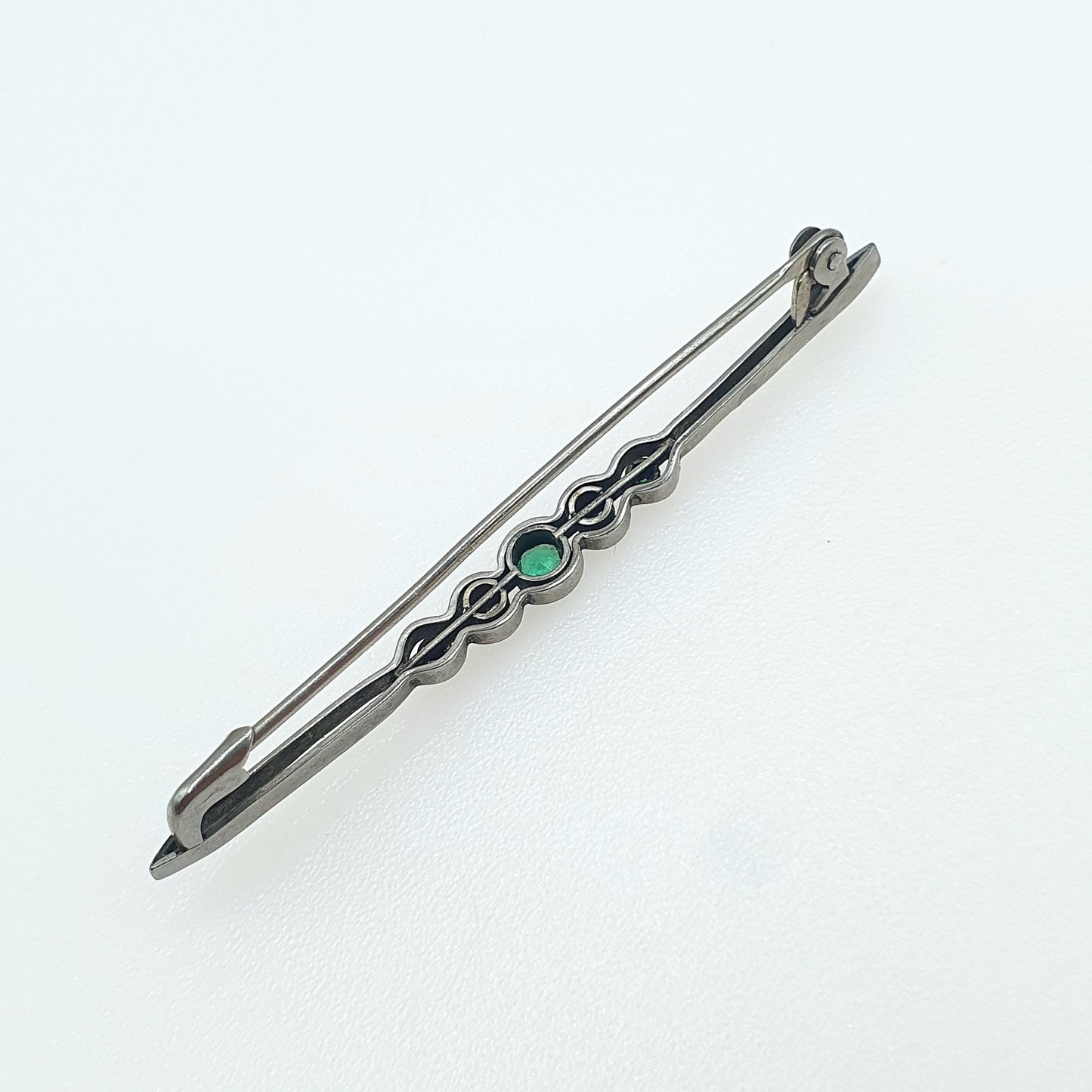 Antique Art Deco Emerald & Diamond Paste Brooch Silver Tone Base Metal Womens Jewelry Jewellery Mens Green Unisex