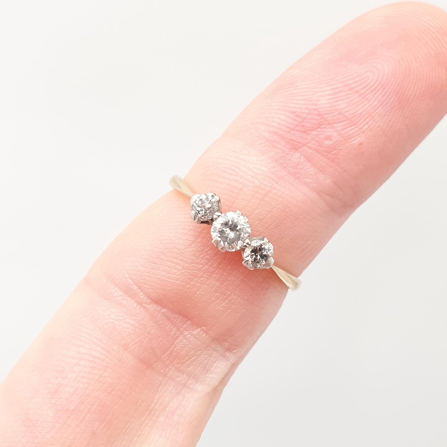 Antique 18k 18ct Gold Diamond Ring Trilogy Natural Diamonds Art Deco Solid 750 Platinum Engagement Wedding Womens Vintage Jewelry Jewellery