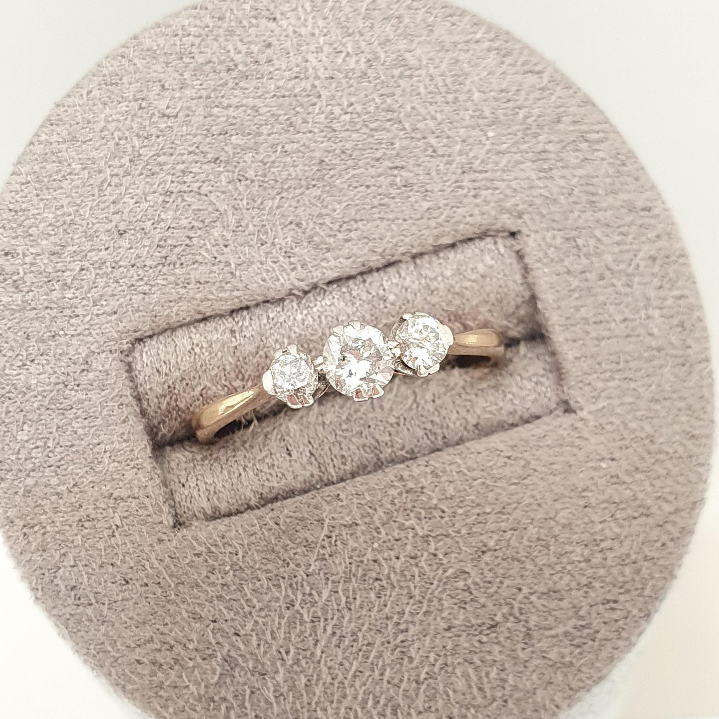 Antique 18k 18ct Gold Diamond Ring Trilogy Natural Diamonds Art Deco Solid 750 Platinum Engagement Wedding Womens Vintage Jewelry Jewellery