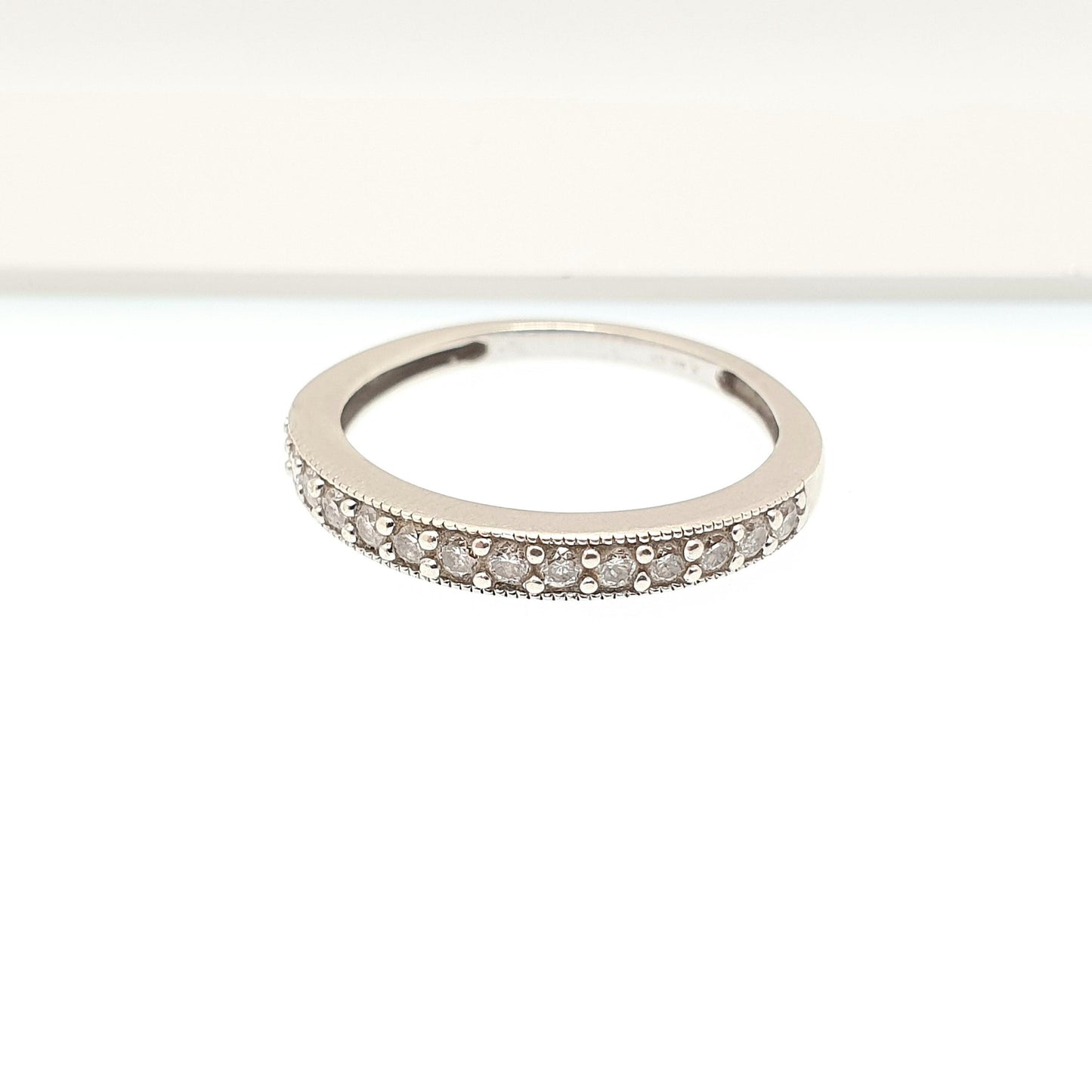 Vintage 9ct White Gold Diamond Ring Half Eternity Solid 9k 375 9 Carat Natural Diamonds Gemstone Womens Jewelry Jewellery UK J US 4 3/4
