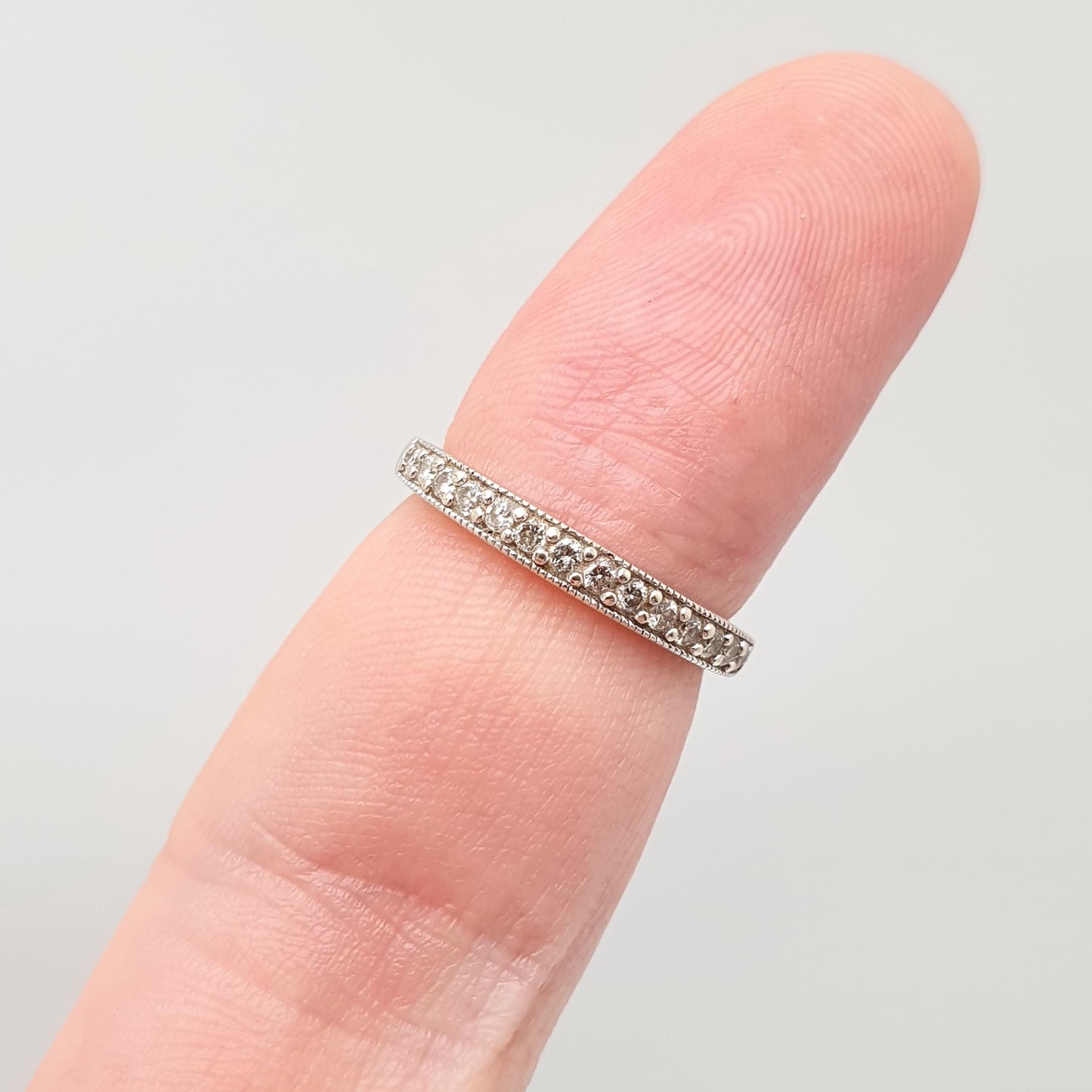 Vintage 9ct White Gold Diamond Ring Half Eternity Solid 9k 375 9 Carat Natural Diamonds Gemstone Womens Jewelry Jewellery UK J US 4 3/4