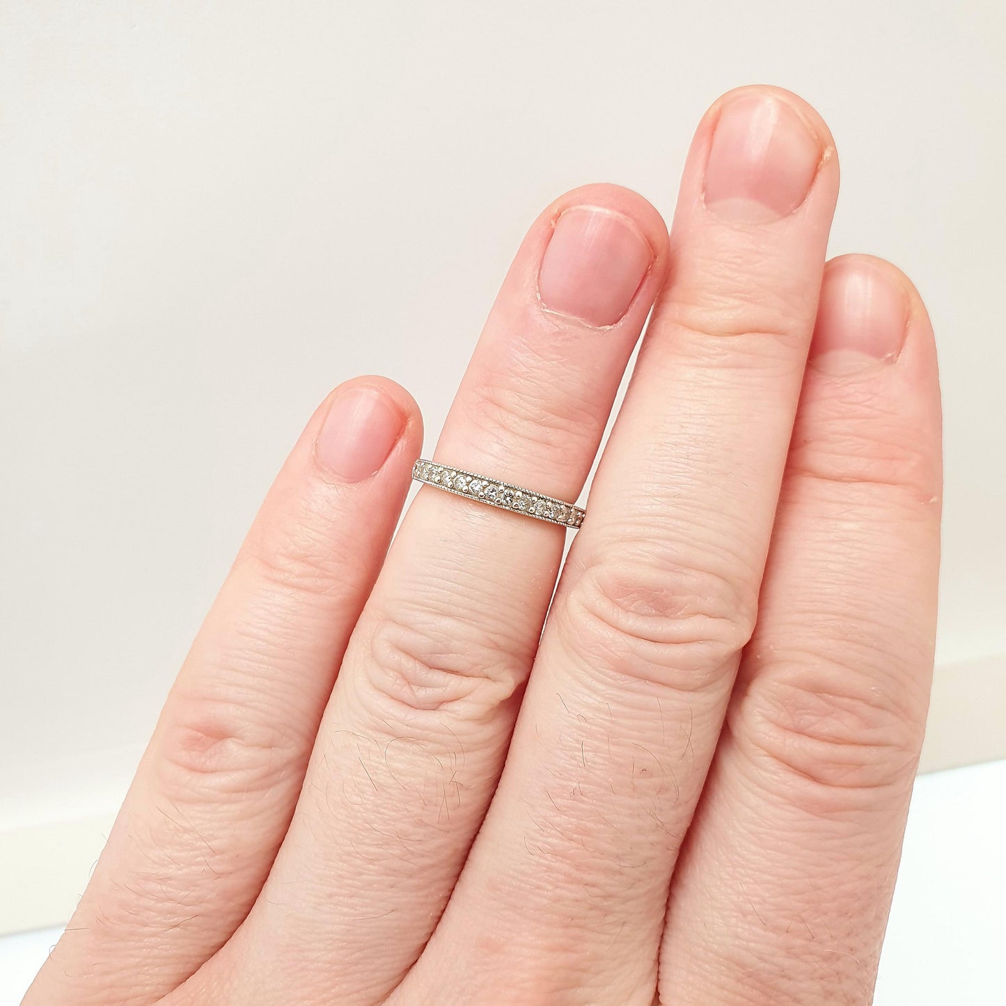 Vintage 9ct White Gold Diamond Ring Half Eternity Solid 9k 375 9 Carat Natural Diamonds Gemstone Womens Jewelry Jewellery UK J US 4 3/4