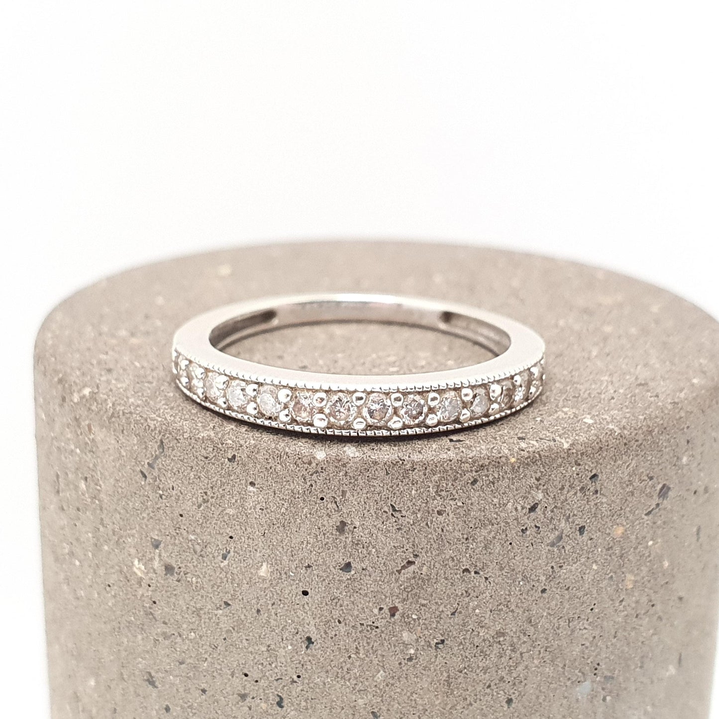 Vintage 9ct White Gold Diamond Ring Half Eternity Solid 9k 375 9 Carat Natural Diamonds Gemstone Womens Jewelry Jewellery UK J US 4 3/4