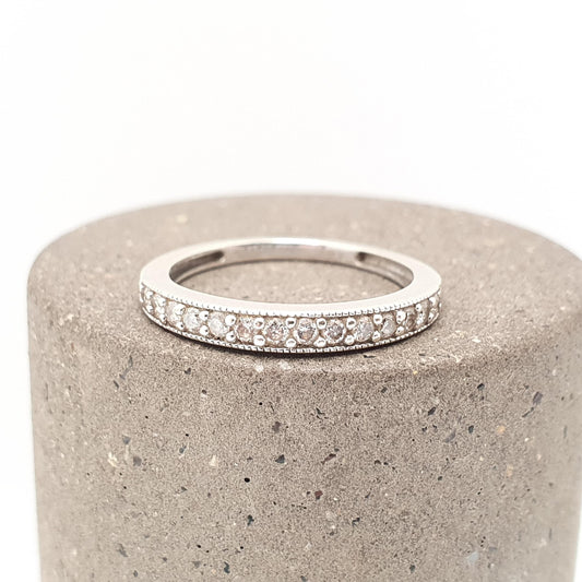Vintage 9ct White Gold Diamond Ring Half Eternity Solid 9k 375 9 Carat Natural Diamonds Gemstone Womens Jewelry Jewellery UK J US 4 3/4