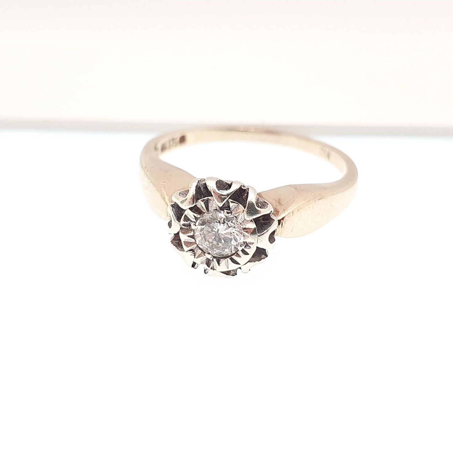 Vintage 9ct Gold Diamond Ring 0.18ct Solitaire Illusion Star Setting Solid 9k 375 9kt Natural Gemstone White Gold Womens Jewelry Jewellery