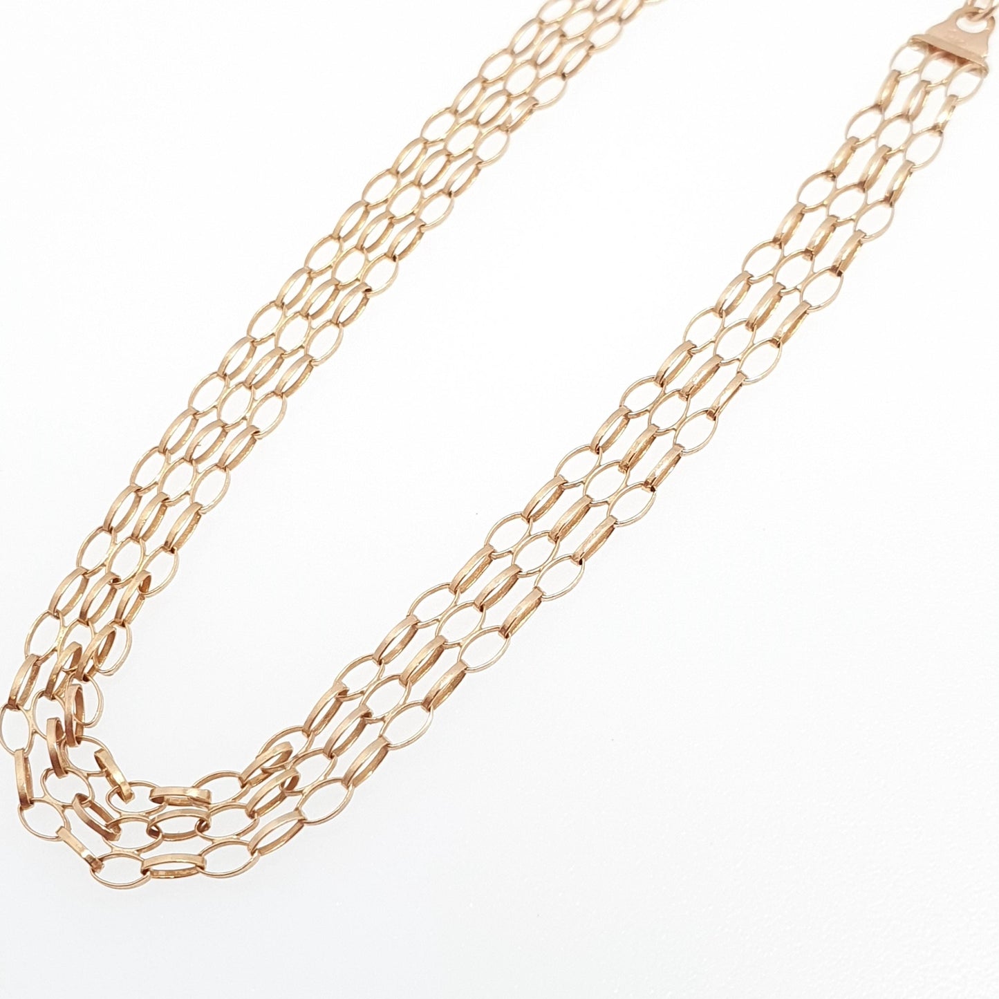 Vintage 9k 9ct Gold Chain Bracelet 3 Strand Cable Link Oval Links 18cm 7" 1.64g Yellow Solid 375 9 Carat Womens Retro Jewelry