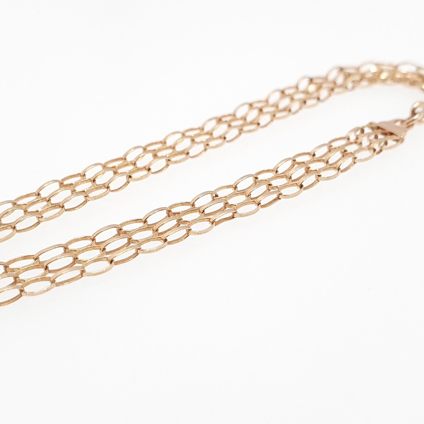 Vintage 9k 9ct Gold Chain Bracelet 3 Strand Cable Link Oval Links 18cm 7" 1.64g Yellow Solid 375 9 Carat Womens Retro Jewelry