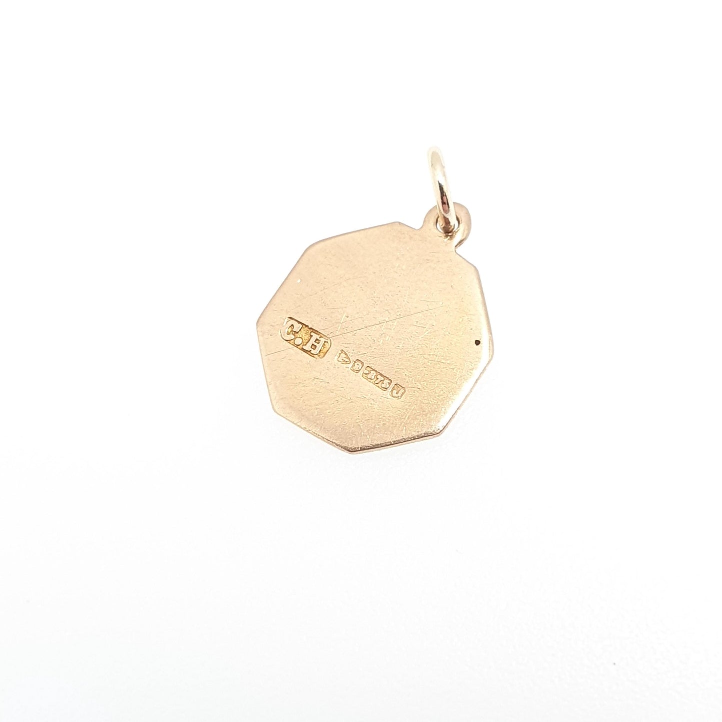 Vintage CHARLES HORNER 9ct 9k Gold St Christopher Charm Pendant Octagonal Small Tiny Solid